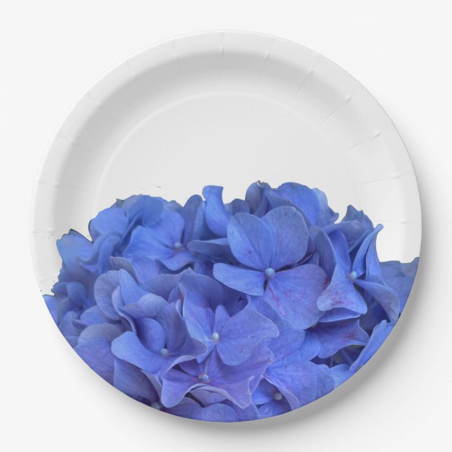 Elegantes Blaues Perwinkle Elegantes Hydrangeas Pappteller (Vorderseite)