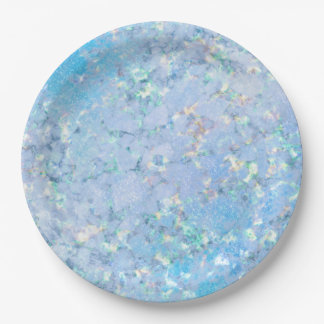 Elegantes blaues Regenbogenholografisches Marmorei Pappteller