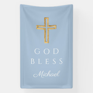 Elegantes blaues religiöses Kreuz Junge Gott segne Banner
