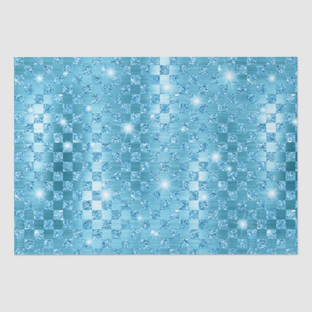 Elegantes, blaues Schachbrettmuster für metallisch Seidenpapier (Vorderseite)