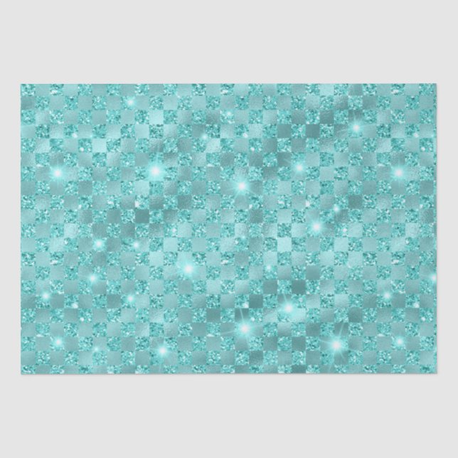 Elegantes, blaues Schachbrettmuster für metallisch Seidenpapier (Vorderseite)