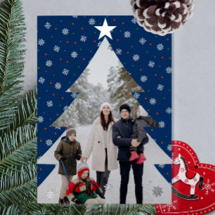Elegantes blaues Schneeflocken Weihnachtsbaum Foto Folien Feiertagskarte