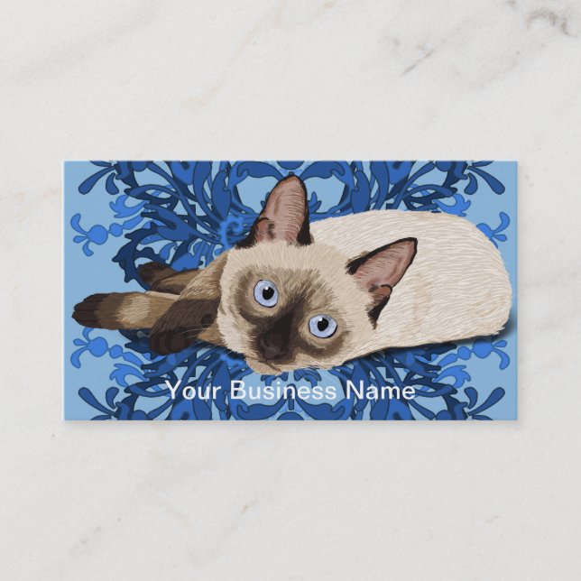 Elegantes blaues siamesische Katzen-hübsches mit Visitenkarte (Vorderseite)