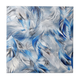 Elegantes blaues Silberfeder-Muster Moderne Kunst Fliese