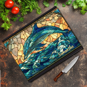 Elegantes blaues Türkis-Delfin-Buntglas Schneidebrett
