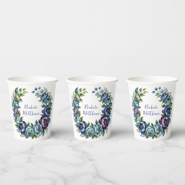 Elegantes blaues türkisfarbenes Brautparty Pappbecher (Multi)