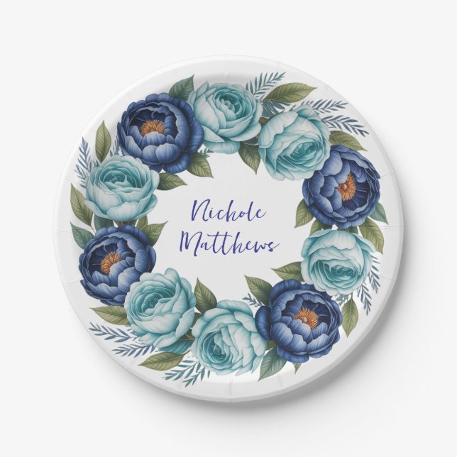 Elegantes blaues türkisfarbenes Brautparty Pappteller (Vorderseite)