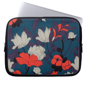 Elegantes blaues u. rotes Blumenmuster Laptopschutzhülle
