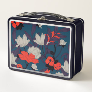 Elegantes blaues u. rotes Blumenmuster Metall Brotdose