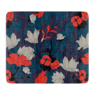 Elegantes blaues u. rotes Blumenmuster Schneidebrett