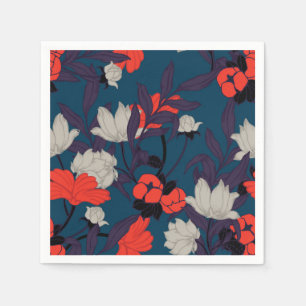 Elegantes blaues u. rotes Blumenmuster Serviette