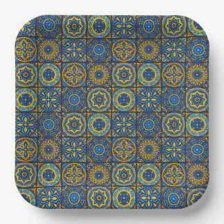 Elegantes blaues und braunes marokkanisches Muster Pappteller