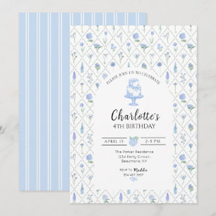 Elegantes blaues und grünes florales Gitter Einladung