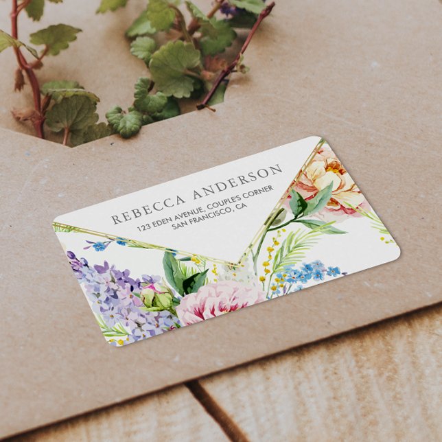 Elegantes Blaues und Lila Wasserfarbenblühen | Hoc Adressaufkleber (Return Address Label Mock-up)