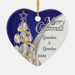 Elegantes blaues und silbernes Weihnachten   Keramikornament