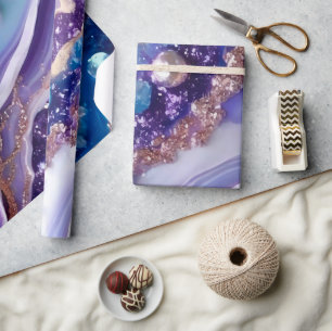 Elegantes blaues und violettes Glittermarmor-Muste Geschenkpapier
