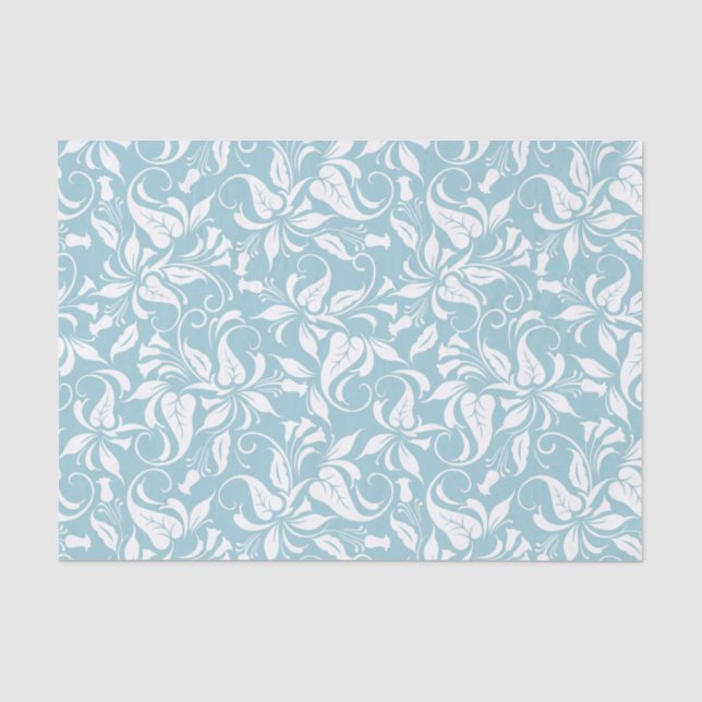 Elegantes blaues und weißes Blumenmuster Seidenpapier (Vorderseite)
