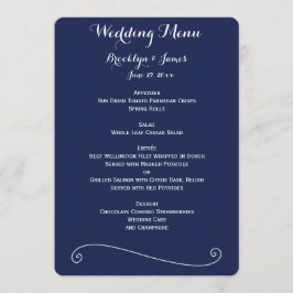 Elegantes blaues und weißes Hochzeitmenü Menükarte
