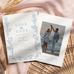 Elegantes blaues viktorianisches Hochzeitsfoto Save The Date