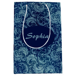 Elegantes Blaues Vintag Damask Muster Mittlere Geschenktüte