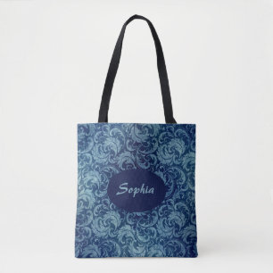 Elegantes Blaues Vintag Damask Muster Tasche