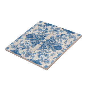 Elegantes blaues Vintage-Blumenmuster Fliese