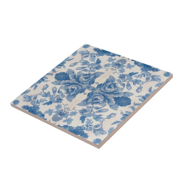 Elegantes blaues Vintage-Blumenmuster Fliese (Seite)