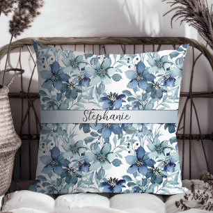 Elegantes blaues Vintage-Chintz-Muster-Monogramm Kissen