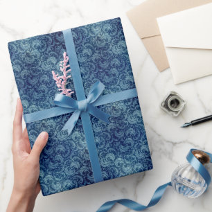 Elegantes blaues Vintage-Damaskus-Muster Geschenkpapier