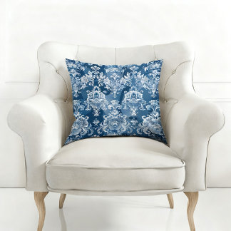 ELEGANTES BLAUES VINTAGE-MUSTER KISSEN