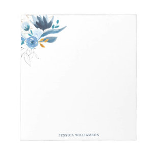 Elegantes blaues Wasserfarben-Blumen-Papier Notizblock