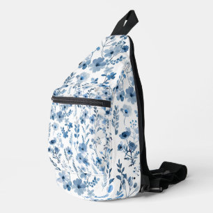 Elegantes blaues Wasserfarben-Blumenmuster Crossbody Bag
