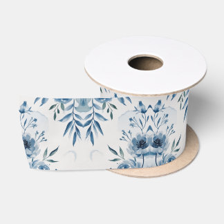 Elegantes blaues Wasserfarben-Blumenmuster Satinband