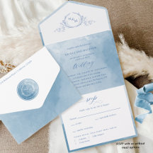 Elegantes blaues Wasserfarben-Monogramm Hochzeit A