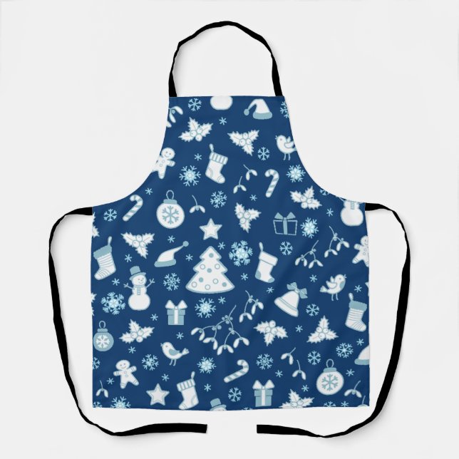 Elegantes Blaues Weihnachtsmuster Schürze (Vorderseite)