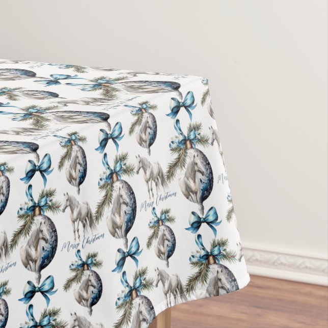 Elegantes blaues Weihnachtsweihpferd Tischdecke (Beispiel)