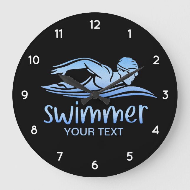 Elegantes blaues weißes Schwimmbad Wasser Große Wanduhr (Vorderseite)