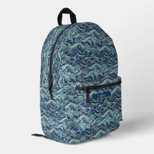 Elegantes blaues Wellenmuster mit goldenen Akzente Bedruckter Rucksack