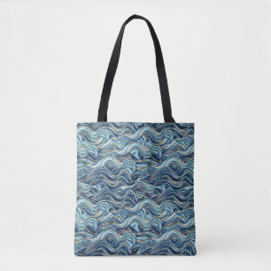 Elegantes blaues Wellenmuster mit goldenen Akzente Tasche
