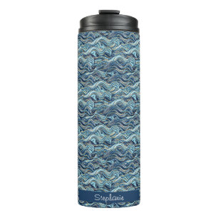 Elegantes blaues Wellenmuster mit goldenen Akzente Thermosbecher