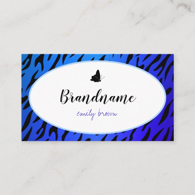 Elegantes blaues Zebra-Muster Hübsche Schmetterlin Visitenkarte (Vorderseite)