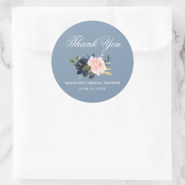Elegantes, blaurosa, florales Brautparty Runder Aufkleber (Tasche)