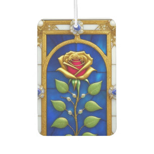 Elegantes Bleiglasfenster mit goldener Rose Autolufterfrischer