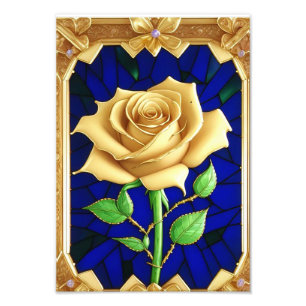 Elegantes Bleiglasfenster mit goldener Rose Fotodruck