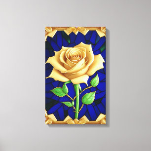 Elegantes Bleiglasfenster mit goldener Rose Leinwanddruck