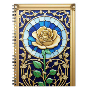 Elegantes Bleiglasfenster mit goldener Rose Notizblock