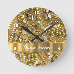 Elegantes bling Gold Runde Wanduhr