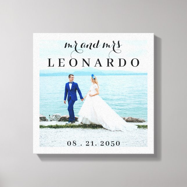 Elegantes Blissful Wedding Foto Mr. & Mrs. Monogra Leinwanddruck (Vorderseite)