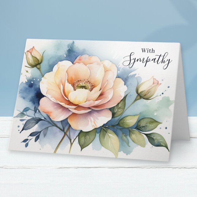 Elegantes, blorfarbenes Beileid Karte (An elegant floral sympathy card with peach rose flowers in a watercolor style. Blank inside.)