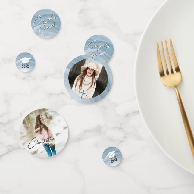 Elegantes Blue Abschluss Custom Foto Konfetti (Gruppe)